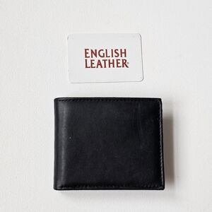 Vintage English Leather Black Bifold Wallet NWOT ID Window Zipper Pocket Men's